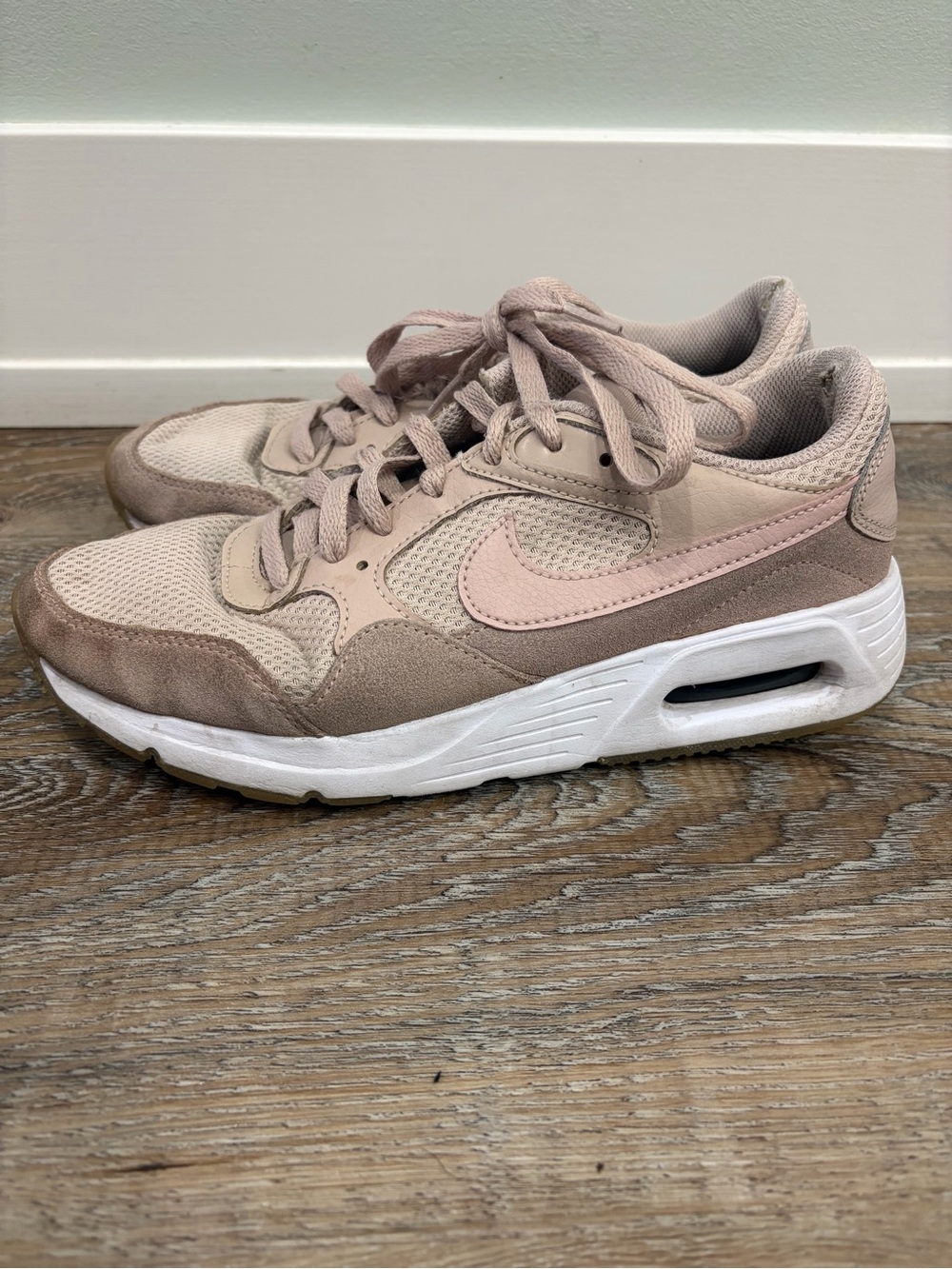 Nike Air Women's Low-Top Sneakers in Blush Pink and Taupe, Size 8.5